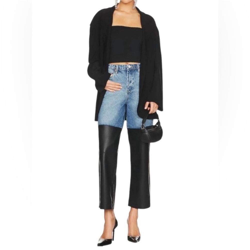 Blank NYC Jeans Blue Baxter Wide Leg Denim | Moto Faux Leather Biker